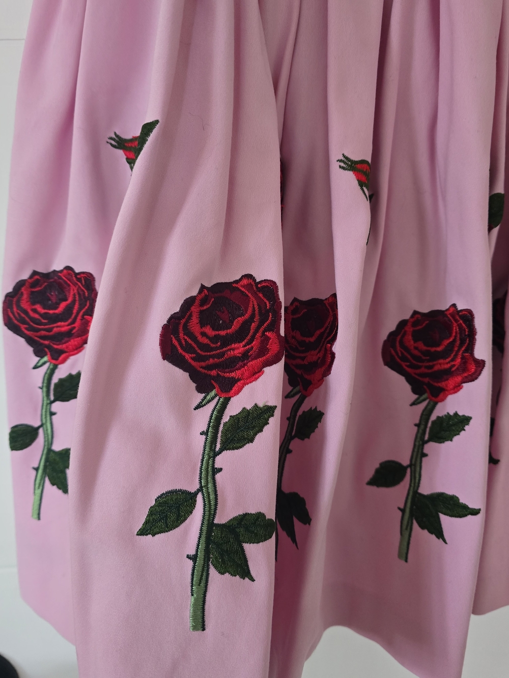 Hell Bunny Pink Rose Embroidered Dress M Heart Cutout Rockabilly Pinup Pockets - Picture 5 of 13